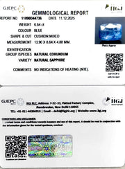 6.64/CT Natural Blue Sapphire with Govt Lab Certificate (16650)